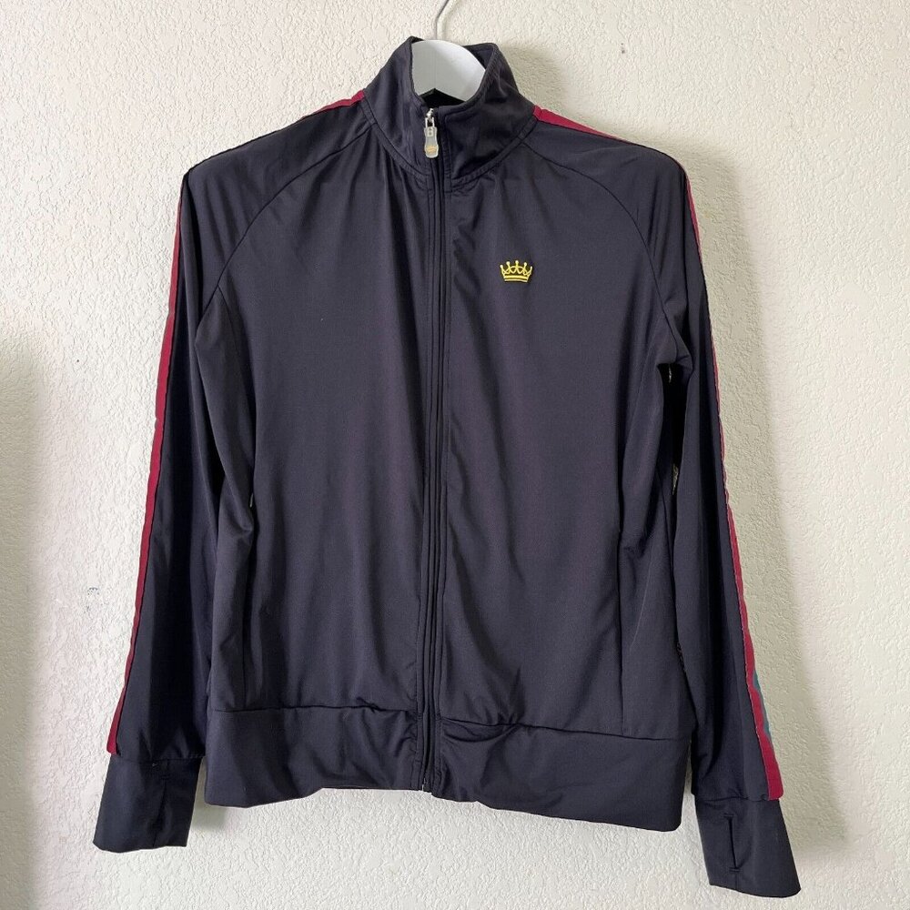 Kastel Crown Track Jacket Women Large Black Zip Up Stretch Zipper Pockets Active